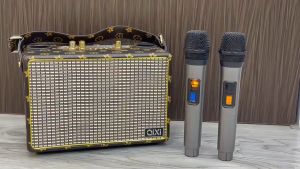 SK-2036 Super Bass Karaoke Wireless Bluetooth Leather Type Speaker Multi Function with 2 Wireless Microphones