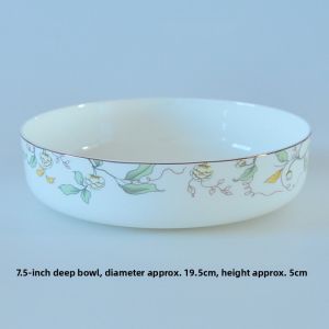 Deep Ceramic Dish with Lid Bone China Bowl Salad Dish Microwave Safe Chinese Style Adult round Plate Handmade Plant Floral Pattern