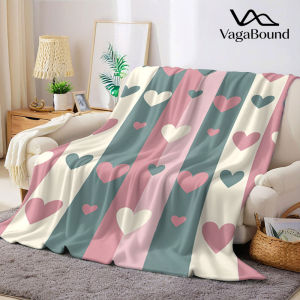 Beast Kingdom | Pastel Stripe Heart Flannel Blanket Perfect for Sofa Office Bed Travel Sleep Read Relax Camping Four Season Use