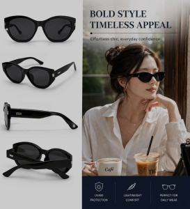 Urban Noir Cat Eye Sunglasses – UV400 Slim Black Retro Fashion Shades for Women