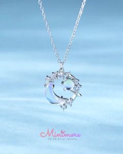 5% คอเงิน สร้อย DREAM OF THE MOON & STARS ใช้ฟังคริสตัลสะท้อนแสงสีฟ้า วิฮีฉ์วัฒนามาก Minimate 925