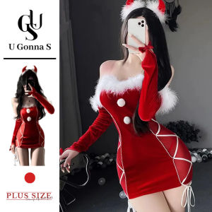 U Gonna S Đồ lót giáng sinh cho nữ đồ ngủ màu đỏ không tay Bodycon v-cổ hở lưng nâng ngực thời trang đàn hồi ngủ bên 2025 thiết kế mới quà tặng cho bạn gái