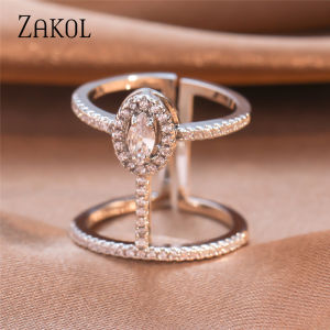 ZAKOL Fashion White Adjustable Ring Micro Pave Cubic Zirconia Open Rings For Women Party Jewelry