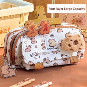 JIYAN2866 Three-layer Pen Bag Multifunctional Capybara Stationery Bag High Quality Large Capacity Pen Box Student Gift