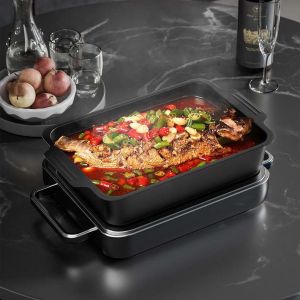 RA Carbon Steel Roasting Pan Non Stick Deep Baking Tray for Electric Stove Rectangular BBQ Plate AR
