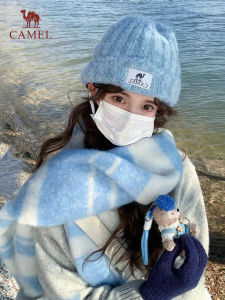 หมวกถักขนสัตว์ Camel Wool สำหรับผู้ชายและผู้หญิง ฤดูใบไม้ร่วง/ฤดูหนาว หมวกถักขนสัตว์แบบใหม่ ขนาดใหญ่ หน้าเล็กลง อบอุ่น หมวกถักขนสัตว์