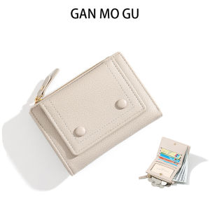 Simple Stylish Short Womens Wallet GANMOGU Litchi Pattern Button Fastening Multi-functional Bifold Card Holder PU Leather