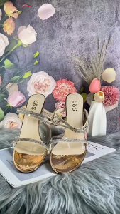 French Fashion Transparent Crystal Thick Heels Elegant Flare Womens Heels 6618