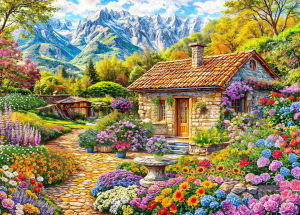 Flower House in Mountains Puzzles Paper Jigsaw Puzzles 500/1000/1200/2000PCS Educational Toy for Adults/Kids Birthday Gift