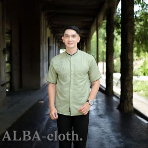 BAJU KOKO PRIA LENGAN PENDEK BORDIR TERBARU WARNA BURGUNDY