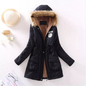 Winter Thickened Fleece Lined Cotton Jacket Womens Midi Length Loose Fit Hooded Coat Korean Style Long Sleeve Zipper Closure