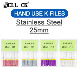 Dental Root Cannal Endo K-Files 25mm 6#/8#/10#/15# 6Pcs/Pack Stainless Steel Endodontic Instruments Dentist Odontologia Tools