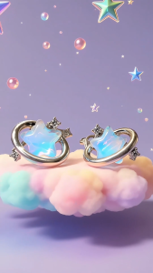 [SG] Opal Star Planet Stud Earrings | Celestial Silver Earrings | Cute Galaxy Aesthetic Earrings | ear me out (EMO-31)