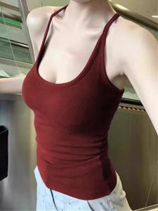 Áo Ba Lỗ Nữ Màu Xanh Lam Cổ Treo Áo Ba Lỗ Mùa Hè Đa Năng Có Đệm Ngực Có Thể Mặc Bên Trong Và Ngoài Áo Ba Lỗ Dài Ngắn