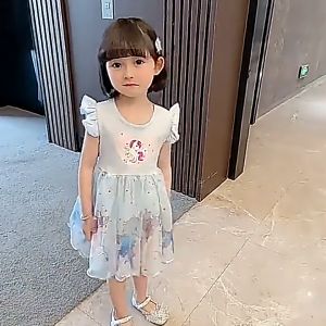 Uniqkids Summer girls Unicorn dress Girls pompadour short sleeve Casual Mesh princess dress