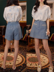 Shalldoer | Chic Hollow Out Short Sleeve Shirt And Loose Skirt Two Piece Set For Women Summer Fresh And Gentle Floral Pattern Clothing