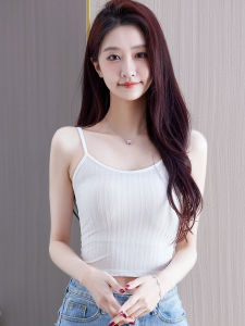 เสื้อกั๊กสายเดี่ยวสีดำและสีขาวสำหรับผู้หญิง ทรงเข้ารูป แขนสั้น ใส่ด้านใน แฟชั่นฤดูร้อน 2024 ลำลอง เสื้อคลุมกันหนาวแบบสวมหัว