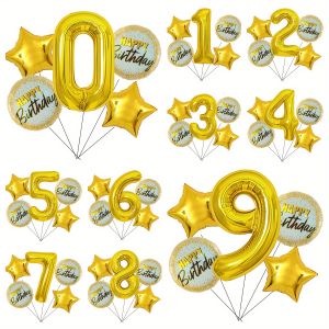 32 Inch Gold Large Numbers Balloon 0-9 Birthday Party Decorations with star and Happy Birthday Balloon Foil Mylar Big Number Ba