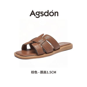 Agsdon Flat Sandals Womens 2025 New Summer Roman Fashion Beach Slippers French Style Casual Low Top Synthetic Leather Sandals