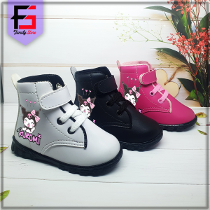 Sepatu Boots KUROMI Anak Perempuan Fashion Modis / Sepatu Boots Tali Perekat Anak Cewek Kartun Lucu
