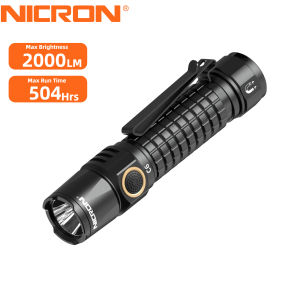 NICRON C6 2000 Lumen EDC Flashlight with 379 meters Long Range BeamUSB-C Rechargeable Flashlight with Pocket Clip IPX8 Water Resistant LED Torch for Outdoor Camping Hiking Hunting Fishing Emergency