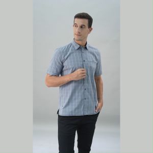LGS - Regular Fit - Kemeja Casual Pria - Kemeja Lengan Pendek - Motif Kotak-kotak - Biru - CSH.270.S730.1306.C