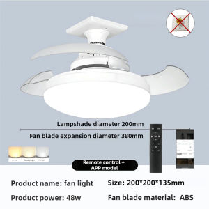 LED 48W Fan Light Ceiling Fan Light E27 Screw Mute Remote Control APP Dimmable For Living Room Bedroom Study Hotel Hanging Fan