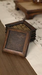 Solid Wood Bamboo Woven Square Tea Cup Pad Thermal Insulation Pad Creative Hotel Bar Chinese Coffee Pad