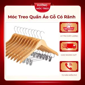 Sét 10 móc treo quần áo gỗ tự nhiên có kẹp móc treo quần áo gỗ có kẹp