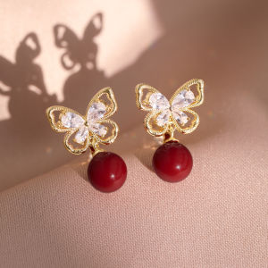 Pianist | New Year Red Zircon Pearl S925 Sterling Silver Clip On Ear Jewelry