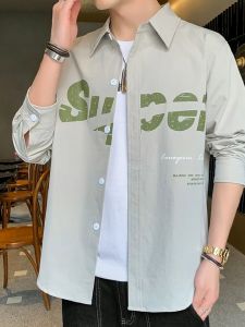 White Long Sleeve for men Casual Shirts loose lapel Summer Polo shirt simple sports Jacket