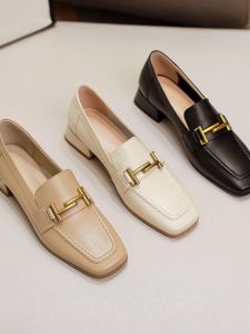 Handmade Soft Leather Womens Shoes French Vintage Square Head Thick Heel Versatile Loafers Single Shoes Spring Autumn New Style