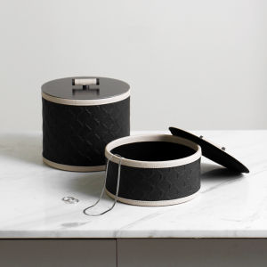 Modern Woven Leather Luxury Circular Jewelry Box