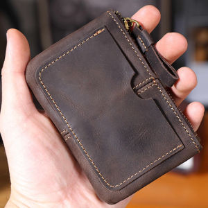 NUPUGOO Vintage Small Coin Purse Mini Wallet for Men Genuine Leather Pouch Brown Casual Little Bag Zipper Pocket Key Money Card Bags