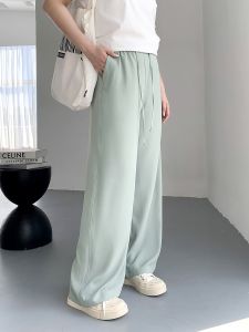 High Waist Casual Pants Womens plus Size Summer New Style Elastic Drawstring Sunscreen Cool Feeling Long Pants Floor-Length