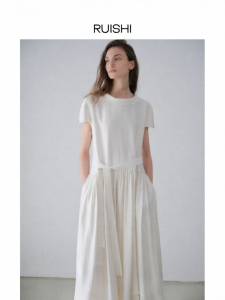 epoque de rueen | White Waist-accentuating A-line Dress Summer