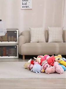 【READY STOCK】Folding thickened storage box Stackable clothing storage box Plastic transparent toy storage box Camping special snack box 5 side access with rollers easy to move