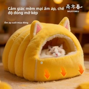 HUIYIMU | Giường Mèo Bọc Kín Bằng Vải Nhung Dày Ấm Áp