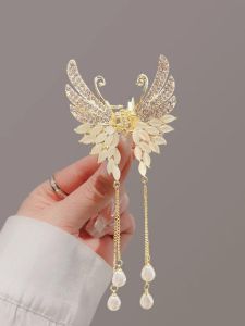 Elegant Butterfly Hair Clip Womens Half Updo Cats Eye Stone Hair Accessory Sparkling Rhinestone Small Hair Claw for Back of Head