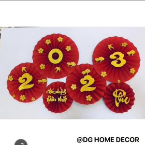 Set 6 Quạt Giấy Treo Tường Quạt Trang Trí Tết Nhiều Mẫu Mã Đón Năm Mới May Mắn Tài Lộc DC-215