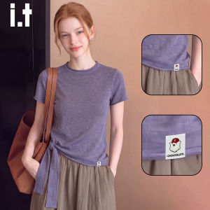 Slimming Tie-Waist Short-Sleeve Round-Neck Tee