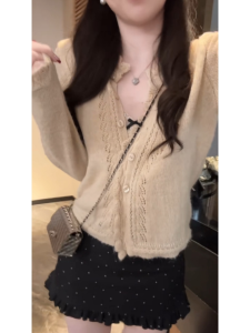 YUEZHONGWEI | French Lace Long Sleeve Knit Cardigan Slim Fit Short Jacket