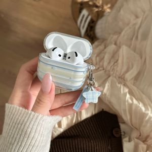 Transparent Yellow And Blue Stripes Star Pattern Earphone Case Cover for AirPods 1 or 2 3 4 Pro 2