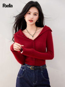 puella | Áo Cardigan Len Đỏ Cổ Đứng