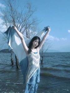 Blue Hollow out Tassel Strapless Dress Summer Vacation Style Womens Midi Skirt A-Line Silhouette V-Neck Backless Gown