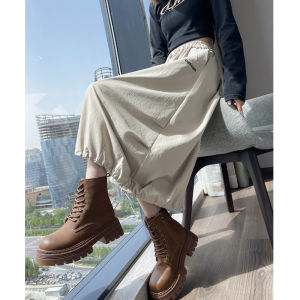 La Chapelle Military Green Workwear A-Line Mini Skirt High Waist American Style Versatile Midi Skirt for Women Autumn Season