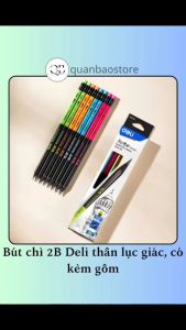 Bút chì Deli C019-2B lục giác gỗ đen cao cấp có kèm tẩy.