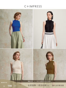 เสื้อกั๊กไหมสีน้ำเงินคลีนสำหรับผู้หญิง เสื้อเชิ้ตคอสูงครึ่งตัว เสื้อคลุมกันหนาว เสื้อผ้าทำงาน ฤดูร้อน 2024 แขนกุด ปกติ