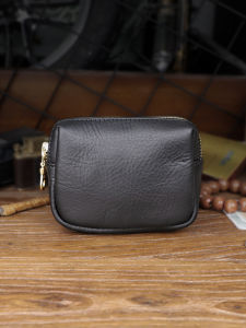 Handmade Vegetable Tanned Leather Coin Purse Cowhide Zipper Large Capacity Cosmetics Bag Multi-Functional Retro Leather Card Holder Lipstick Pack