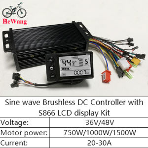36V 48V 30A 750W 1000W 1500W E-bike Sine Wave Brushless Motor Drive Controller +S866 LCD Display Kit for E-Mountain Bike Scooter